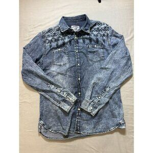 Thread And Cloth Men’s Embroidered Long Sleeve Pearl Snap Faded Wash Medium jean